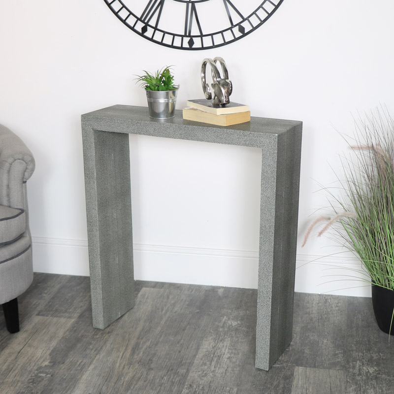Slim Grey Leather Console Table Slim Grey Leather Console Table