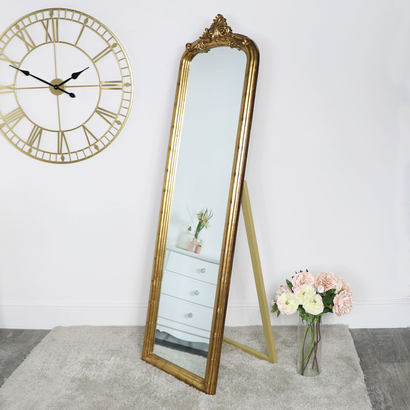Free Standing Vintage Gold Mirror Flora Furniture Free Standing Vintage Gold Mirror, Retro Gold Full Length Mirror