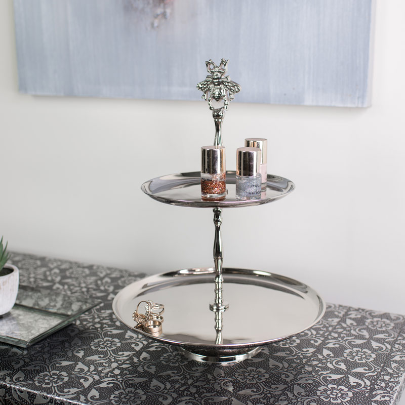 Silver Bumblebee Two Tier Cake Stand