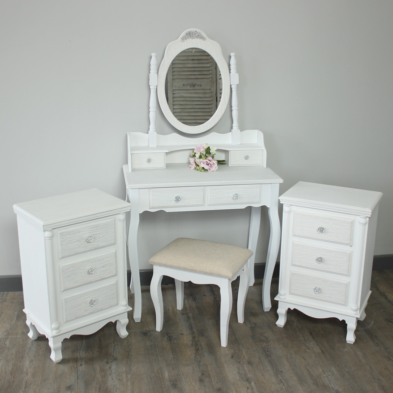 Flora Furniture Lila Range Bedroom Set Dressing Table Mirror Stool 2 Bedside Tables