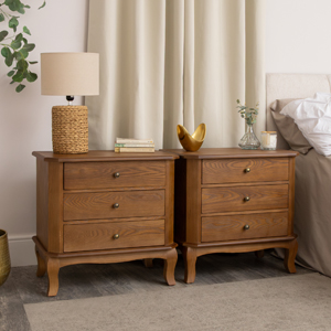 Pair of Dark Wood 3 Drawer Extra Wide Bedside Tables - Ashwell Range