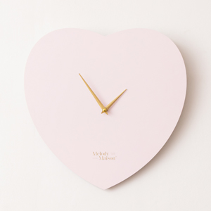 Wooden Pink & Gold Detailed Heart Shaped Wall Clock - 40cm x 40cm