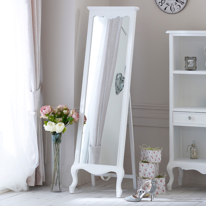 French Style Mirrors Shabby Chic Flora Furniture Tall Free Standing Cheval Mirror Elise White Range 50cm X 168cm