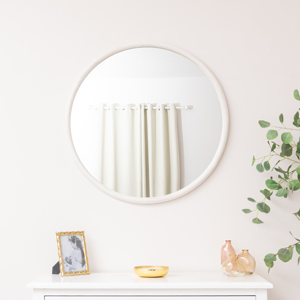 Large White Washed Wooden Round Wall Mirror - 80cm x 80cm