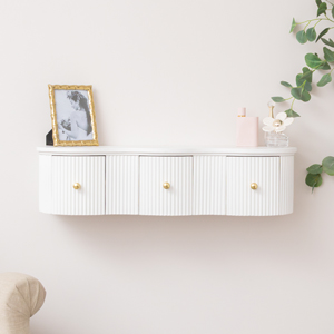 3 Drawer Reeded Wall Mounted Floating Console & Dressing Table - Willow White Range