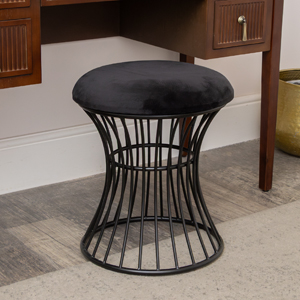 Black Metal Detailed Upholstered Dressing Table Stool