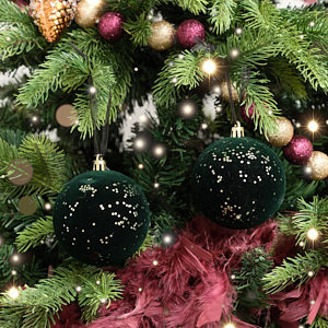 Set of 2 Green Glitter Flocked Bauble Decorations - 8cm Set of 2 Green Glitter Flocked Bauble Decorations - 8cm