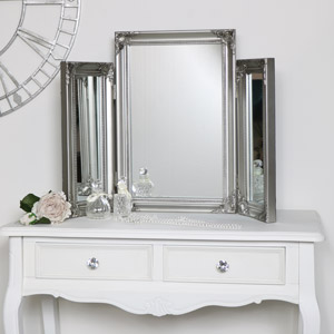 Ornate Vintage Silver Triple Dressing Table Mirror  55cm x 74cm 