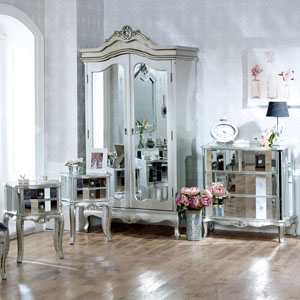 Tiffany Range - Bedroom Set, Mirrored Double Wardrobe, Chest of Drawers and Pair of Bedside Chests