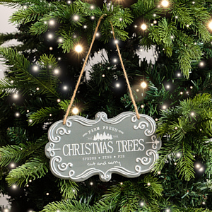 Blue & White Christmas Trees Hanging Sign - 18cm x 10.5cm