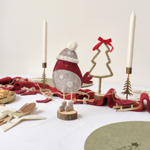 Red Felt Robin Standing Decoration with Wooden Base - 22cm Red Felt Robin Standing Decoration with Wooden Base - 22cm