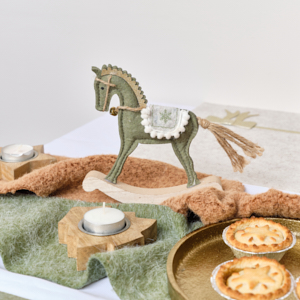 Sage Green Felt Standing Rocking Horse Decoration - 16cm Sage Green Felt Standing Rocking Horse Decoration - 16cm