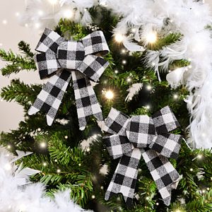 Set of 2 Black & White Checked Bow Decorations - 17cm Set of 2 Black & White Checked Bow Decorations - 17cm