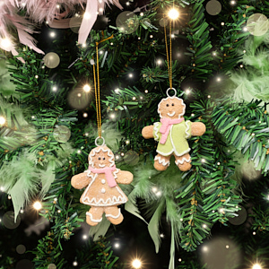 Set of 2 Gingerbread People Bauble Decorations - 7cm Set of 2 Gingerbread People Bauble Decorations - 7cm