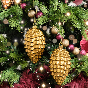 Set of 2 Gold Glitter Pine Cone Hanging Decoration 12cm Set of 2 Gold Glitter Pine Cone Hanging Decoration 12cm