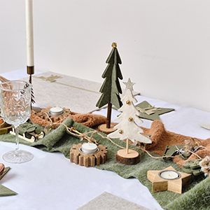 Set Of 2 Large Beige & Green Wool Table Runners - 140cm Set Of 2 Large Beige & Green Wool Table Runners - 140cm