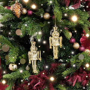 Set of 2 Shiny Gold Nutracker Hanging Tree Decorations - 12cm Set of 2 Shiny Gold Nutracker Hanging Tree Decorations - 12cm