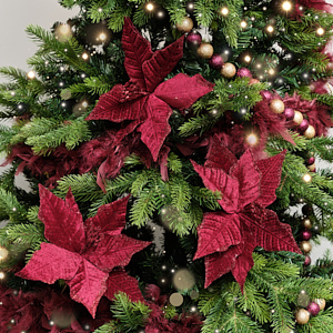 Set of 3 Burgundy Velvet Poinsettia Floral Tree Decorative Picks - 22cm
