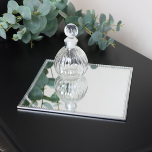 Square Mirrored Silver Display Plate Tray
