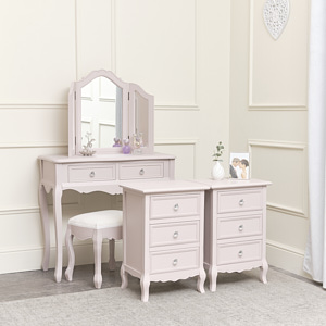 Pink Dressing Table, Mirror, Stool & Pair Bedside Tables - Victoria Pink Range