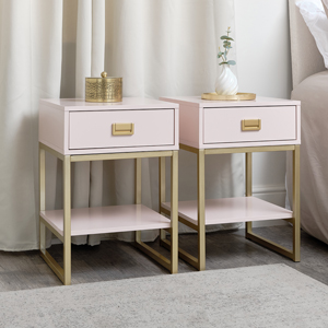 Pair of One Drawer Bedside Tables - Elle Pink Range