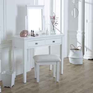 White Dressing Table, Vanity Mirror & Stool Set - Newbury White Range