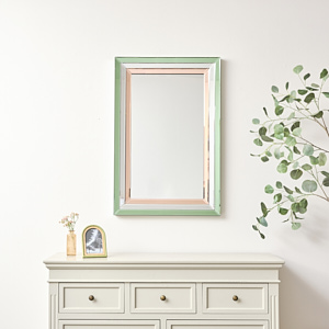 Large Frameless Green & Pink Glass Rectangular Wall Mirror 60cm x 90cm