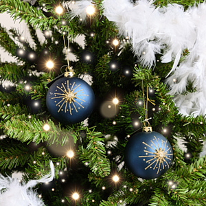 Set of 2 Navy Blue & Gold Glittered Starburst Baubles - 8cm Set of 2 Navy Blue & Gold Glittered Starburst Baubles - 8cm