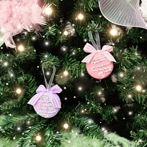 Set of 2 Pink & Purple Pastel Hanging Macaron Bauble Decorations - 5.5cm Set of 2 Pink & Purple Pastel Hanging Macaron Bauble Decorations - 5.5cm