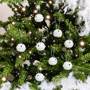 Set of 8 White Hanging Bell Christmas Decorations - 4cm Set of 8 White Hanging Bell Christmas Decorations - 4cm