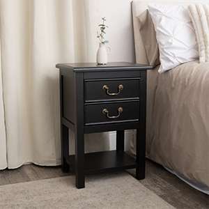 Black 2 Drawer Bedside Table with Shelf - Briggs Range Black 2 Drawer Bedside Table with Shelf - Briggs Range