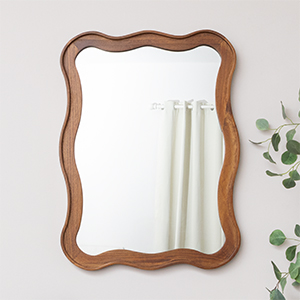 Large Natural Wood Wavy Edge Wall Mounted Mirror - 60cm x 80cm
