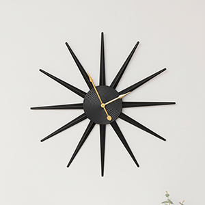 Black Metal Starburst Detail Wall Clock - 60cm x 60cm
