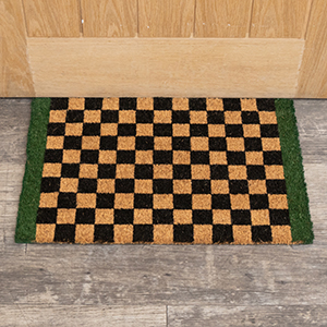 Rectangular Checkered Coir Door Mat with Solid Green Border