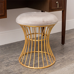 Gold & Grey Metal Detailed Upholstered Dressing Table Stool