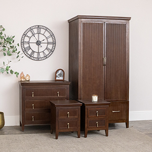 Wooden Reeded Wardrobe, 3 Drawer Chest of Drawers and Pair of 2 Drawer Bedside Tables - Georgian Range