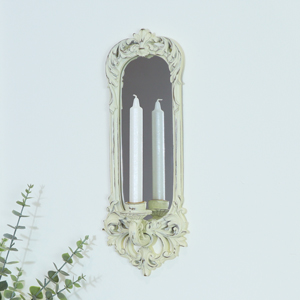 Ornate Cream Wall Mirror with Candle Sconce