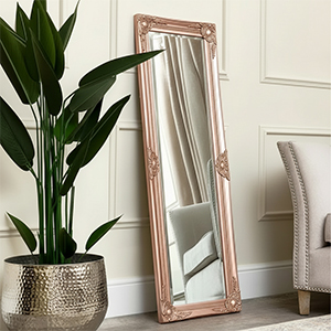 Tall Ornate Rose Gold Pink Mirror 47cm x 142cm