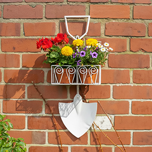 Antique Cream Shovel Style Metal Hanging Planter Pot