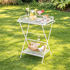 Rectangular Cream Metal Garden Side Table - 72cm x 52.5cm