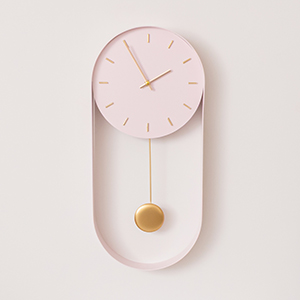 Pale Pink & Gold Pendulum Metal Analogue Wall Clock - 20cm x 55cm