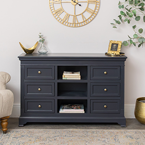Large Navy Black Wooden Sideboard Cabinet - Daventry Navy Black Range