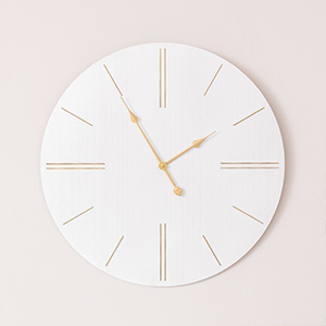 Large White Wooden Grain & Gold Detailed Wall Clock - 70cm x 70cm