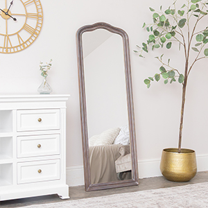 Slim Arched Washed Wooden Framed Leaner Mirror - 50cm x 140cm