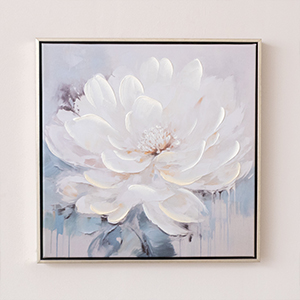 White & Blue Peony Flower Gold Framed Wall Art - 40cm x 40cm