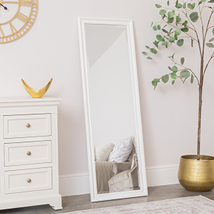 Large Full Length White Framed Wall & Leaner Mirror - 47cm x 142cm