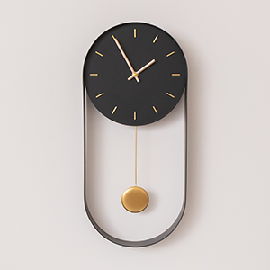 Black & Gold Pendulum Metal Analogue Wall Clock - 20cm x 55cm