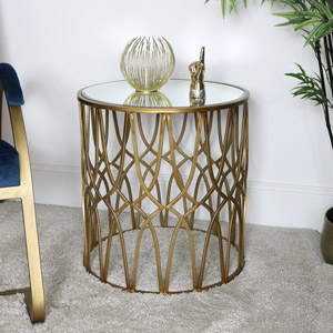 Gold Mirrored Ornate Side Table 