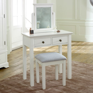 White Dressing Table, Mirror & Stool Set - Davenport White Range