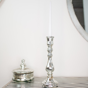 Silver Metallic Glass Candle Holder